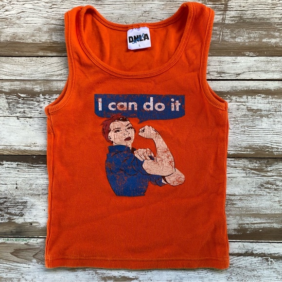I can do it, Rosie the Riveter orange tank top, size medium, feminist tank top - Picture 7 of 11
